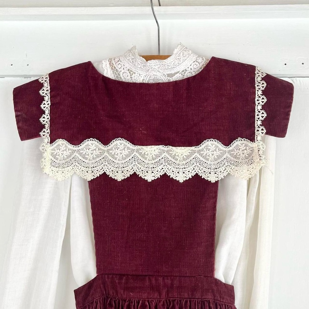 Vintage Gunne Sax Beautiful Corduroy Cotton Pinafore Prairie Dress XS 0 2 - Picture 6 of 8
